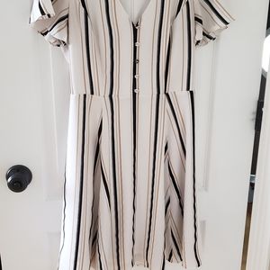 Beige and black striped mini dress